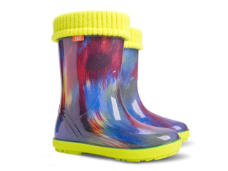 Резинові чобітки Hawai Lux print синьо- рожеві розводи 20-27