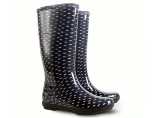 Резиновые сапоги Hawai lady, черные в горох 36-41 (без носка)