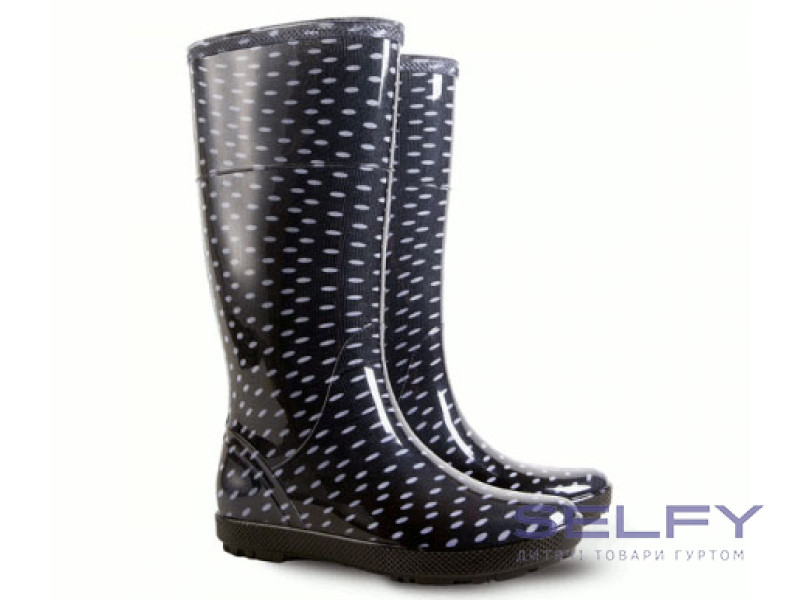 Резиновые сапоги Hawai lady, черные в горох 36-41 (без носка), Фото 1