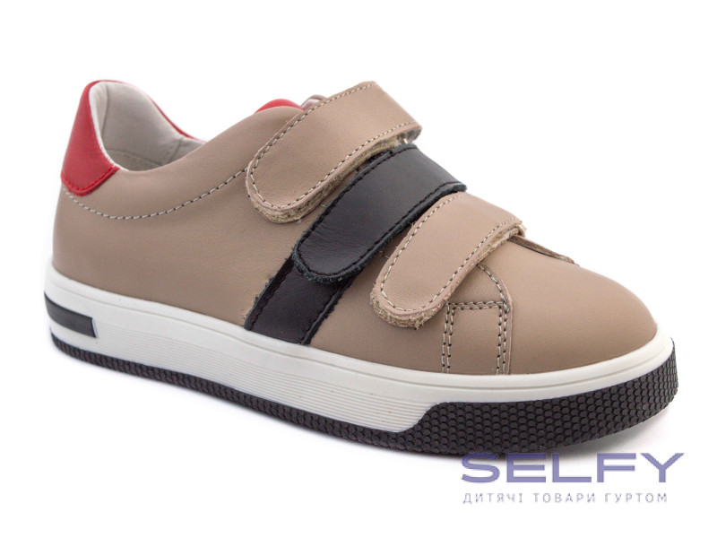 Кроссовки Ш-507а бежевая кожа, черная кожа 30-39, Фото 1