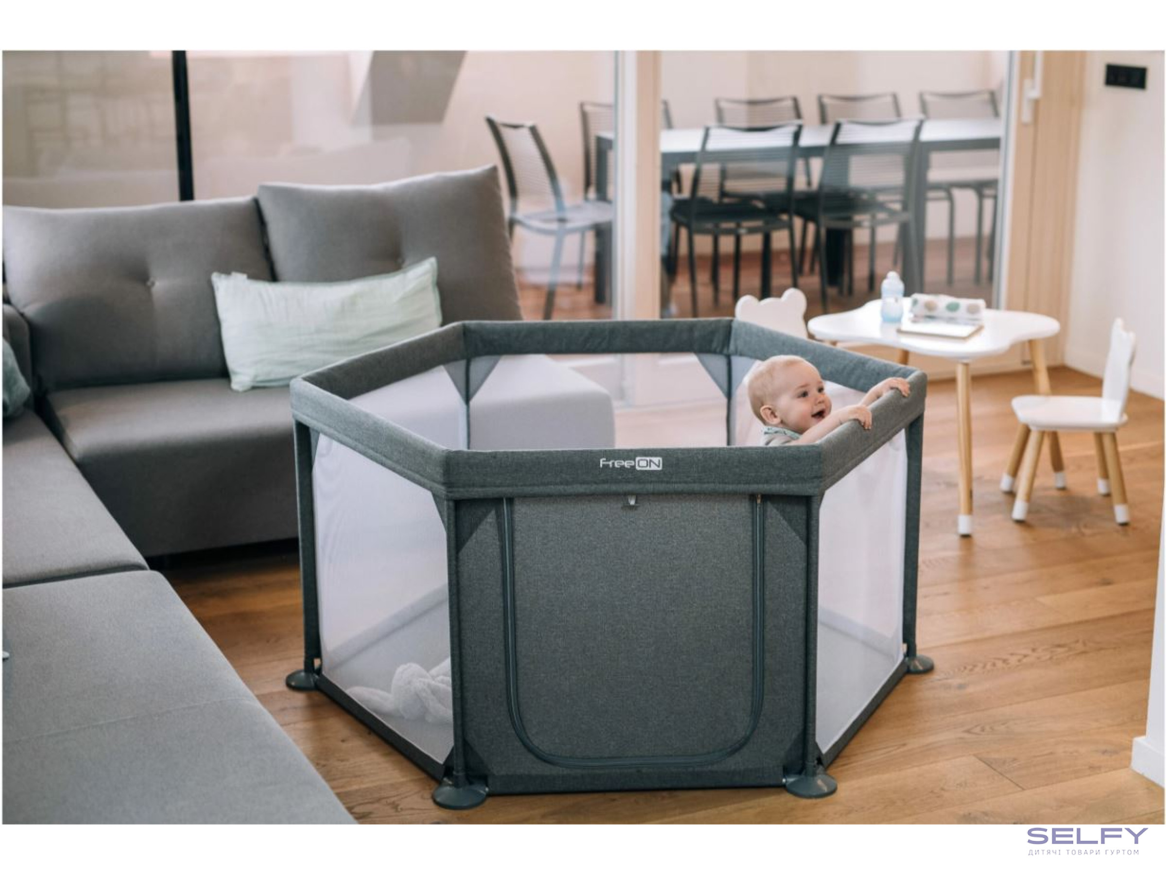 Манеж для ребенка FreeON Hexagon, grey, Фото 5