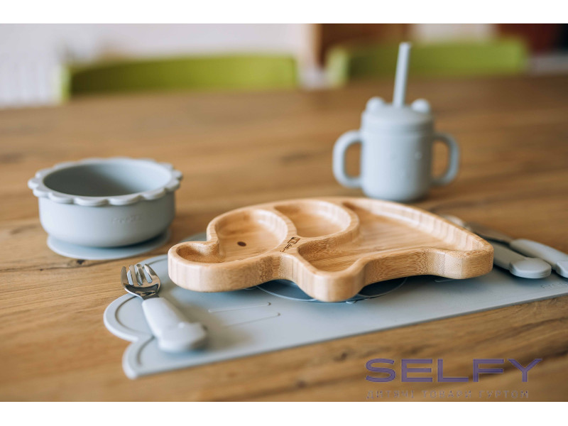 Силиконовая миска детская FreeOn Bear, серая, Фото 5
