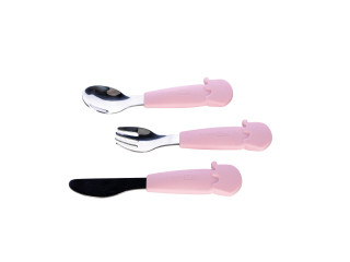 Столовые детские приборы FreeON Elephant металлические с силиконовой ручкой, розовый