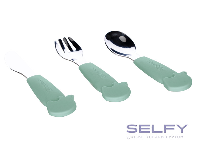 Столові прибори дитячі FreeON Elephant металеві з силіконовою ручкою, mint, Фото 1