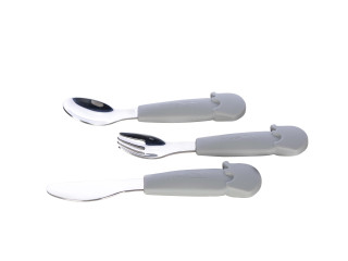 Столові прибори дитячі FreeON Elephant металеві з силіконовою ручкою, grey