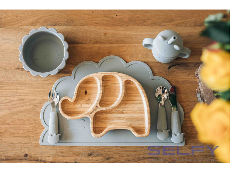 Столові прибори дитячі FreeON Elephant металеві з силіконовою ручкою, grey, Фото 4