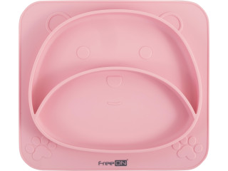 Силиконовая тарелка детская FreeON Bear, розовая