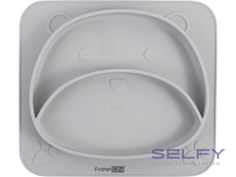Силиконовая детская тарелка FreeON Bear, серый, Фото 1