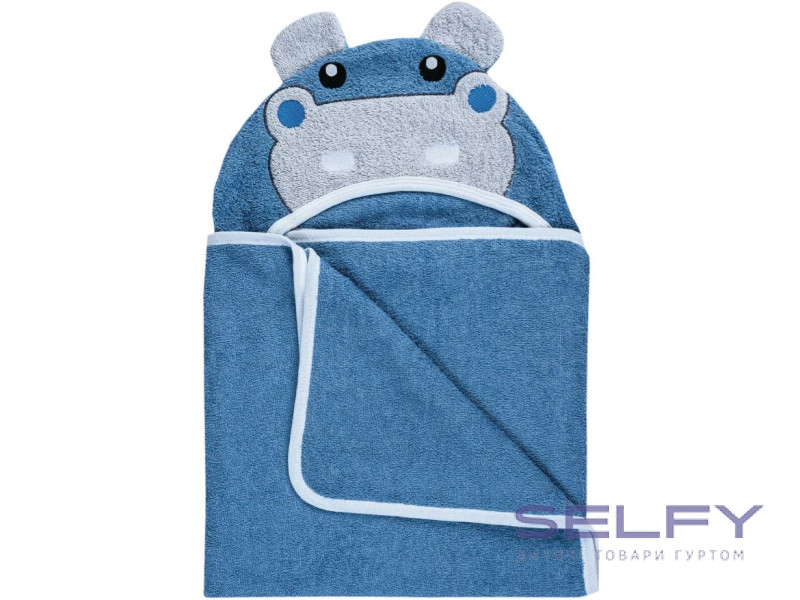 Рушник дитячий з капюшоном і вушками Bubaba by FreeON HIPPO Blue 110х75 см, Фото 1