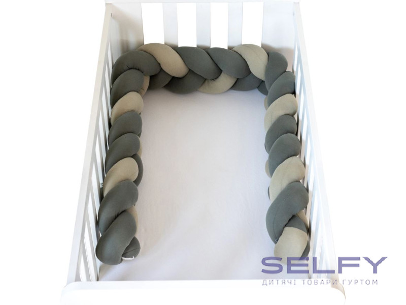 Бортик-косичка для детской кроватки Bubaba by FreeON GREY 235х15 см, Фото 1