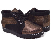 Шкіряні черевики золоті з чорним замш/шкіра на байка 31-36 розміри