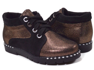 Кожаные ботинки золотые с черным замшем/кожа на байке 31-36 размеры.