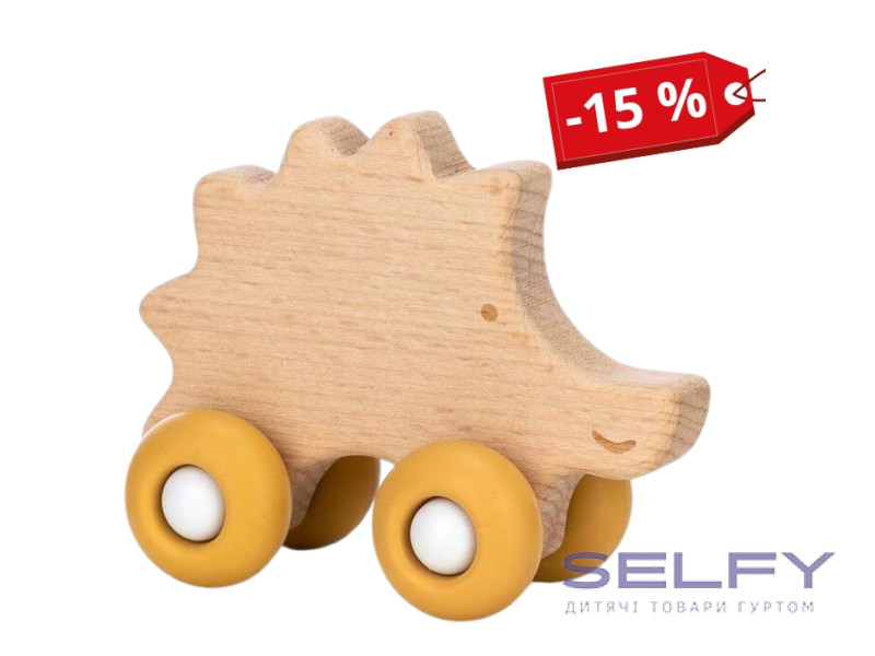 Деревянная игрушка FreeON ежик на силиконовых колесах, Фото 1
