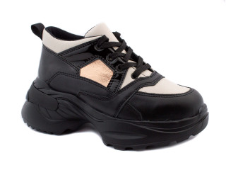 Кросівки Ш-489 А чорний, бежевий, шкіра 32-39