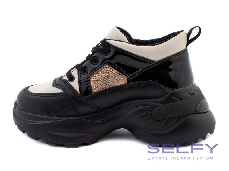 Кросівки Ш-489 А чорний, бежевий, шкіра 32-39, Фото 3