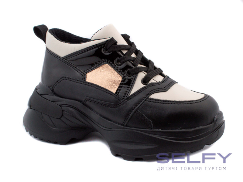 Кроссовки Ш-489 А черный, бежевый, кожа 32-39, Фото 1