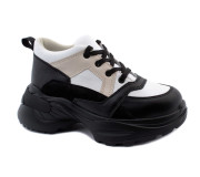 Кросівки Ш-489 А чорний, бежевий, білий шкіра 32-39