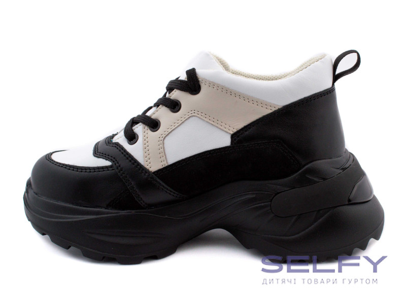 Кросівки Ш-489 А чорний, бежевий, білий шкіра 32-39, Фото 3