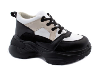 Кросівки Ш-489 А чорний, бежевий, білий шкіра 32-39