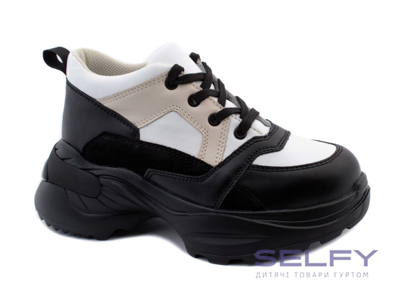 Кроссовки Ш-489 Черный, бежевый, белый кожа 32-39, Фото 1