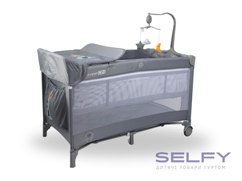 Ліжко-манеж дитяче FreeON  з другим ярусом Elephants, grey, Фото 1