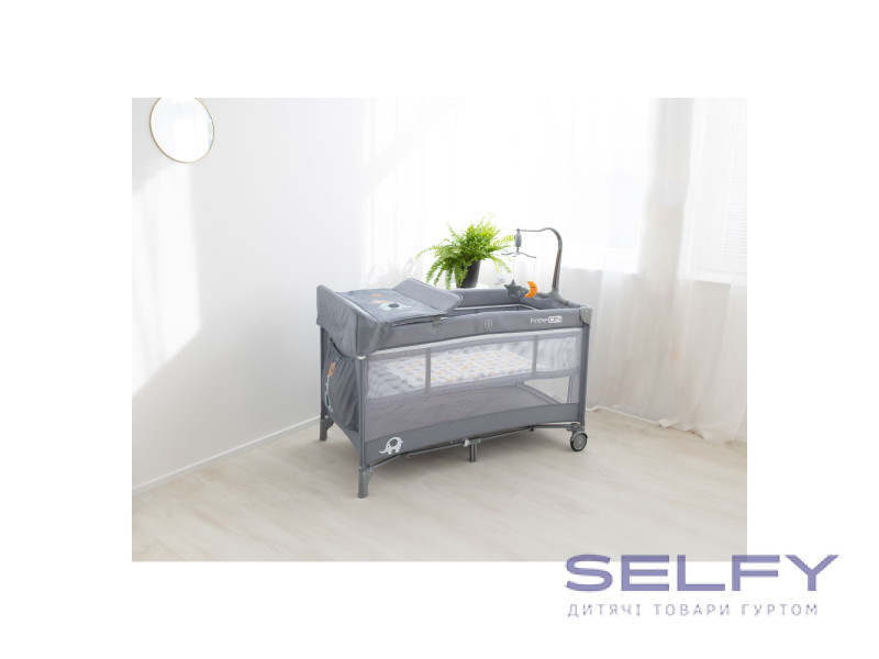 Ліжко-манеж дитяче FreeON  з другим ярусом Elephants, grey, Фото 9