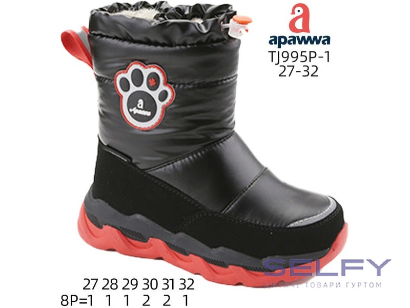 Дутики Apawwa TJ995P-1 black-red 27-32, Фото 1