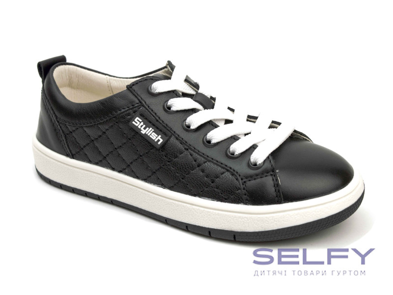 Кеды Ш-525 А черные, клеточка, кожа, кожа 29-40, Фото 1