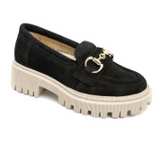 Лофери Ш-526 B чорні, бежева підошва, замш, шкіра 32-39