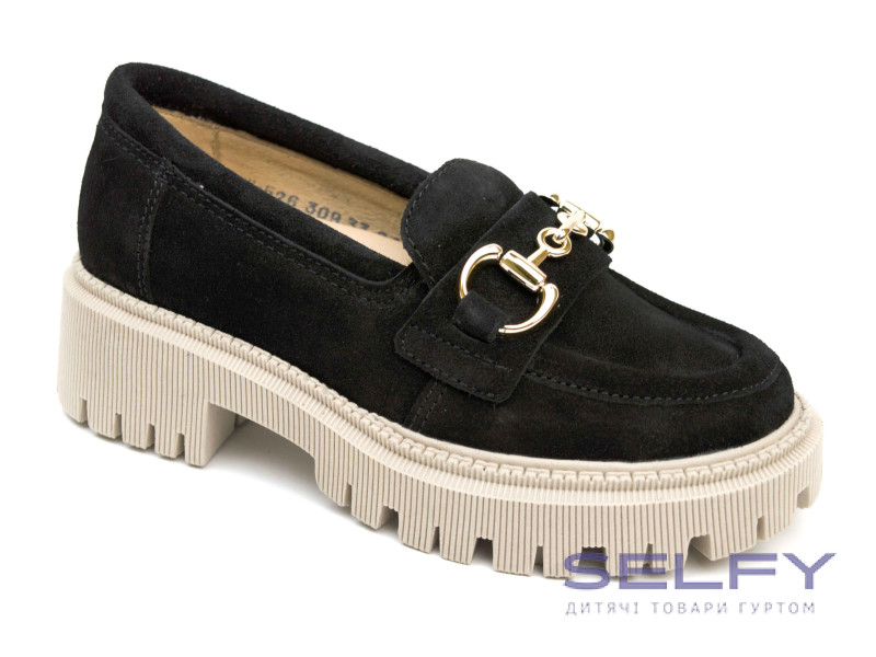 Лоферы Ш-526 B черные, бежевая подошва, замша, кожа 32-39, Фото 1