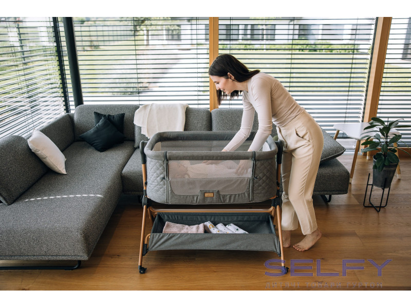 Прикроватная кроватка и стульчик для ребенка Nest & Feed 2 в 1 FreeON, grey, Фото 6