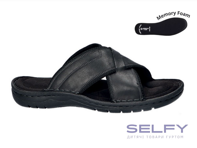 Шлепанцы кожаные American Club CY 112/24 черный 41-45 (446/25), Фото 1