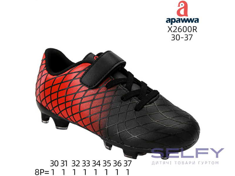 Футбольні бутси дитячі Apawwa X2600R black-red 30-37, Фото 1