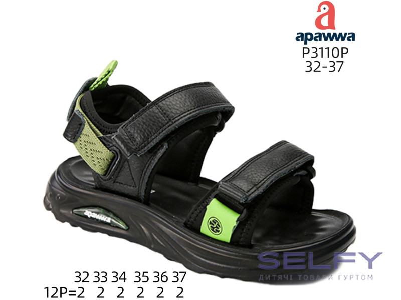 Босоножки детские Apawwa P3110P black-green 32-37, Фото 1