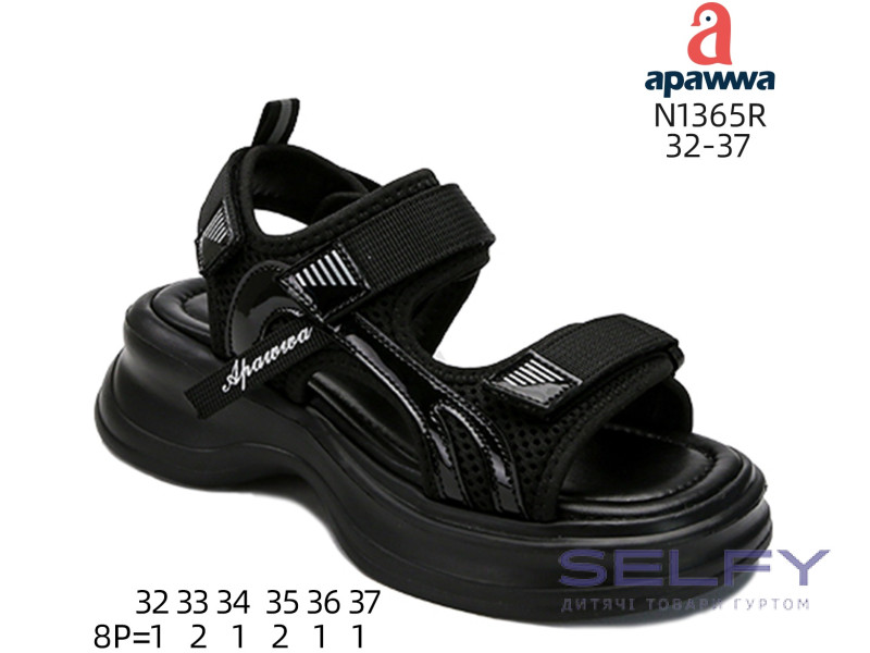 Босоніжки дитячі Apawwa N1365R black 32-37, Фото 1