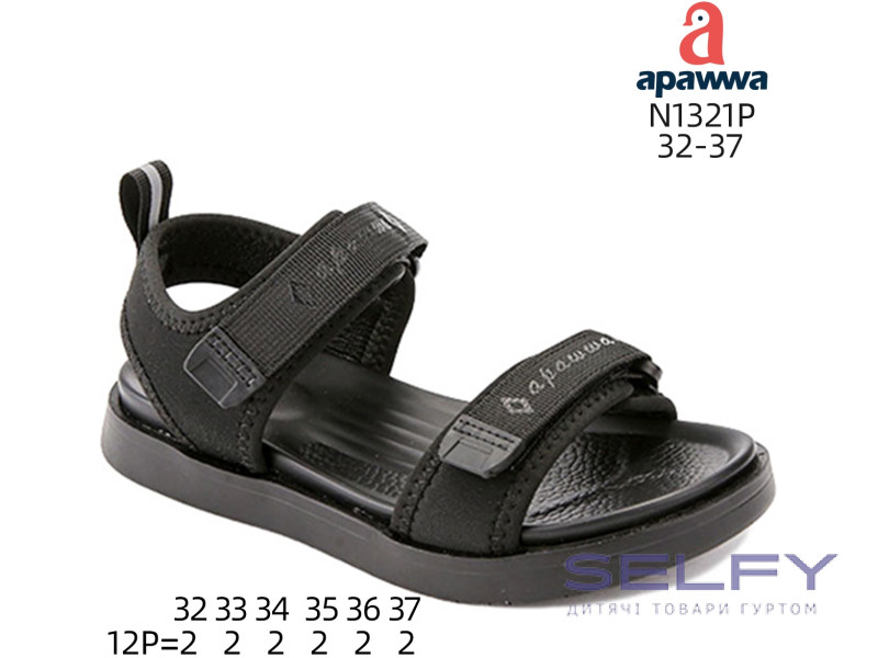Босоніжки дитячі Apawwa N1321P black 32-37, Фото 1