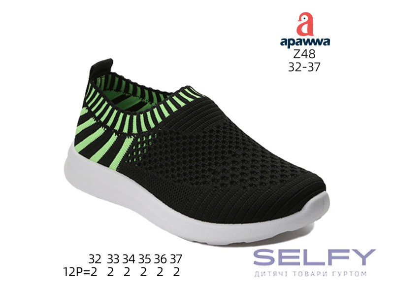 Кроссовки детские Apawwa Z48 black-green 32-37, Фото 1