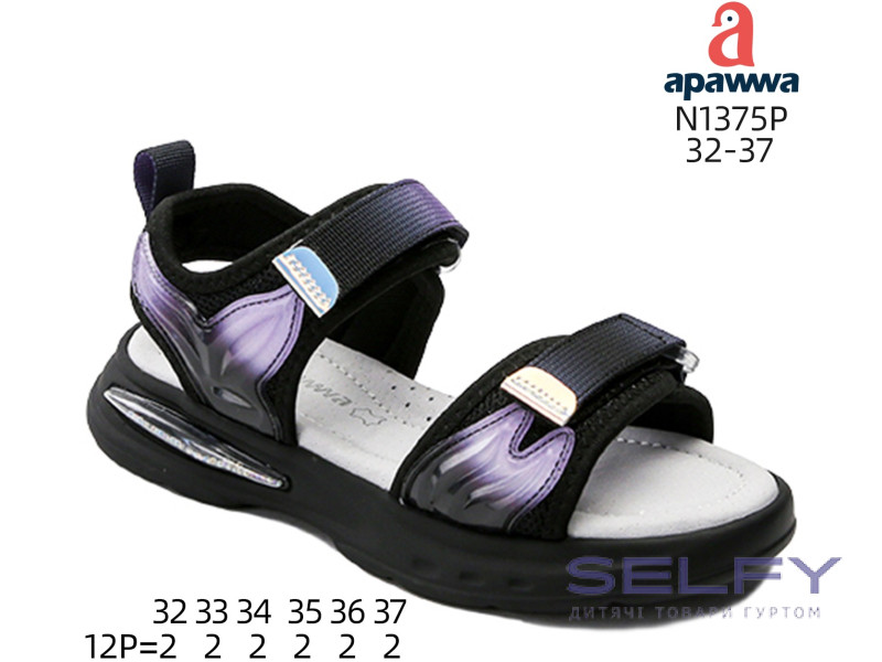 Босоніжки дитячі Apawwa N1375P black 32-37, Фото 1