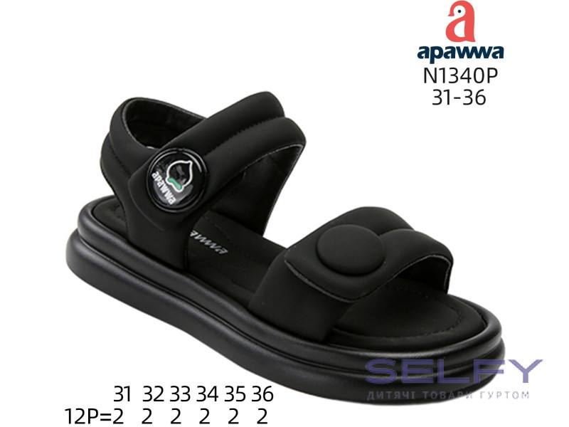 Босоніжки дитячі Apawwa N1340P black 31-36, Фото 1