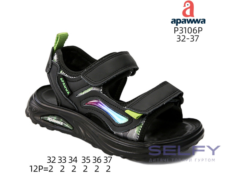 Босоніжки дитячі Apawwa P3106P black 32-37, Фото 1