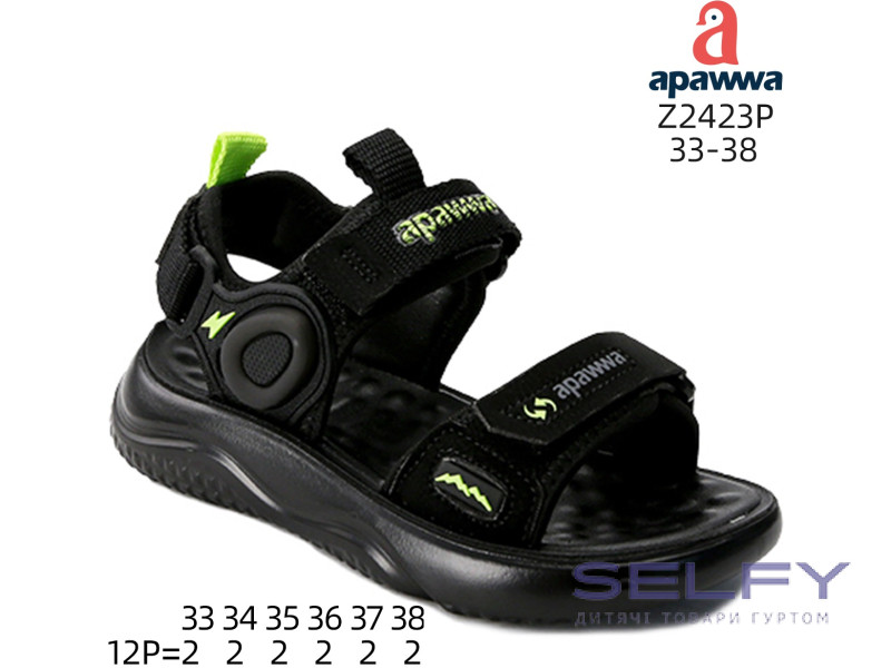 Босоножки детские Apawwa Z2423P black-green 33-38, Фото 1