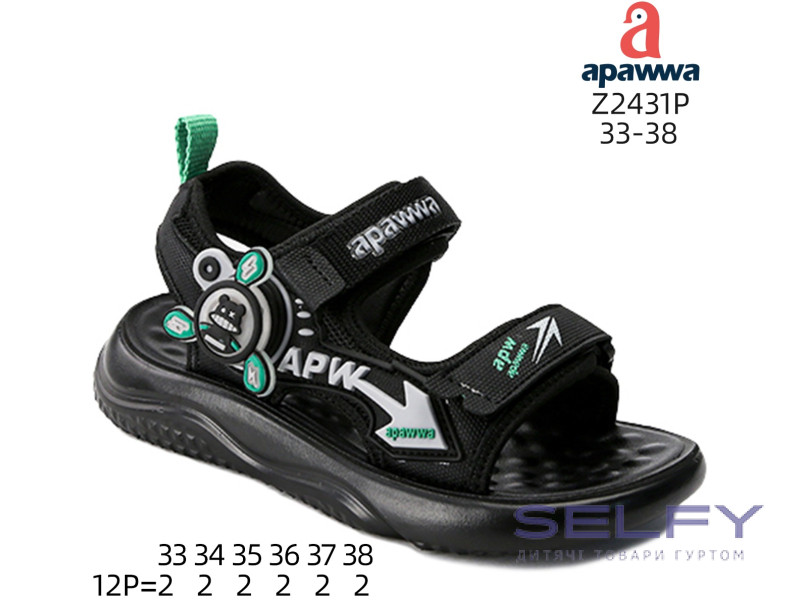 Босоножки детские Apawwa Z2431P black-green 33-38, Фото 1