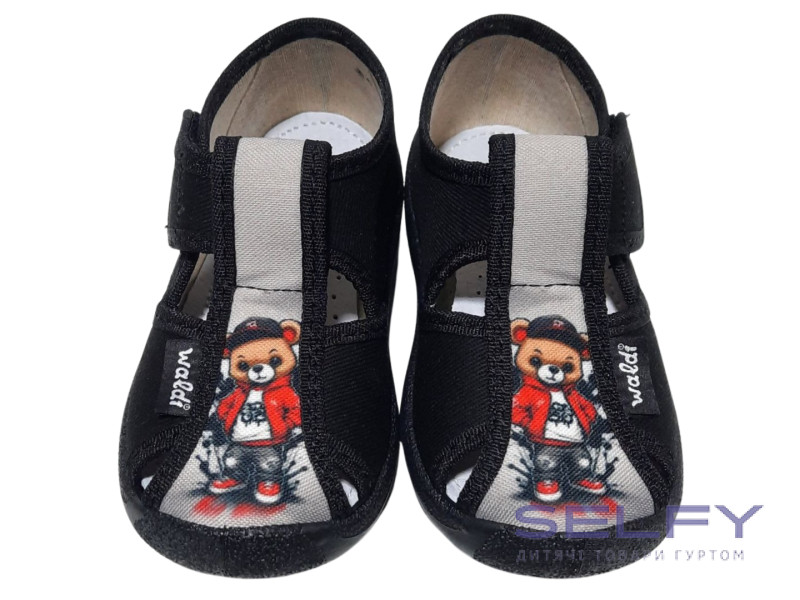 Паша 21-27 чорний, чорна підошва, ведмедик, Фото 3