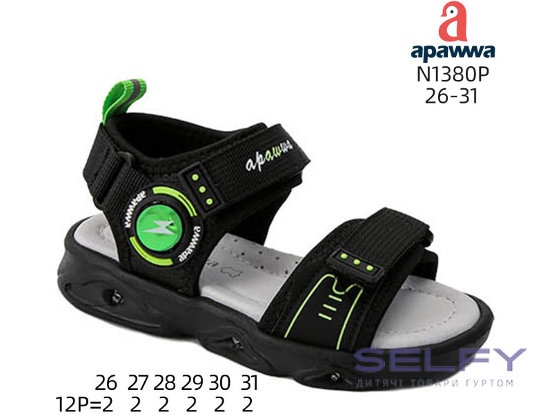 Босоніжки дитячі Apawwa N1380P black-green LED 26-31 УЦІНКА, Фото 1