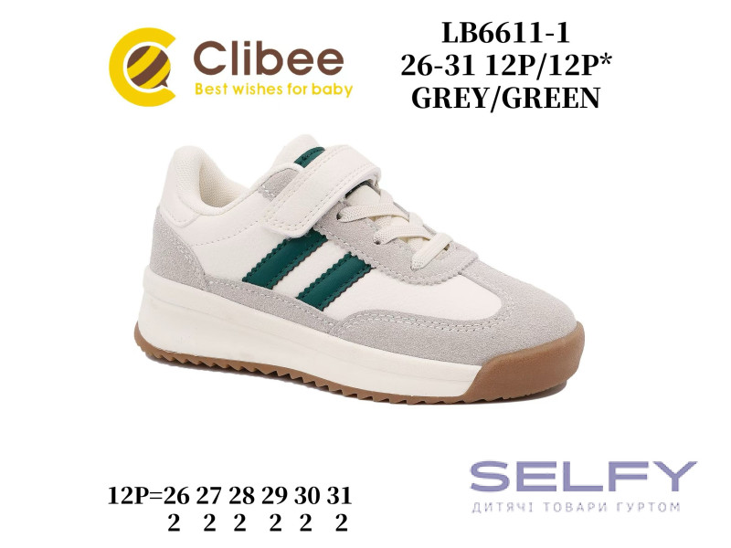 Кроссовки детские Clibee LB6611-1 grey-green 26-31, Фото 1