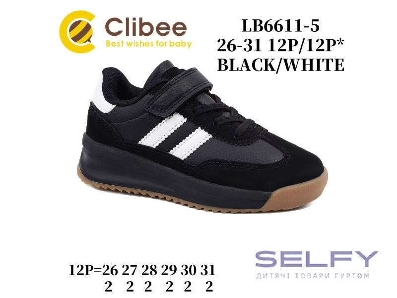 Кроссовки детские Clibee LB6611-5 black-white 26-31, Фото 1