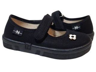 Ketty 26-32 чорна, чорна підшва, брошка квітка