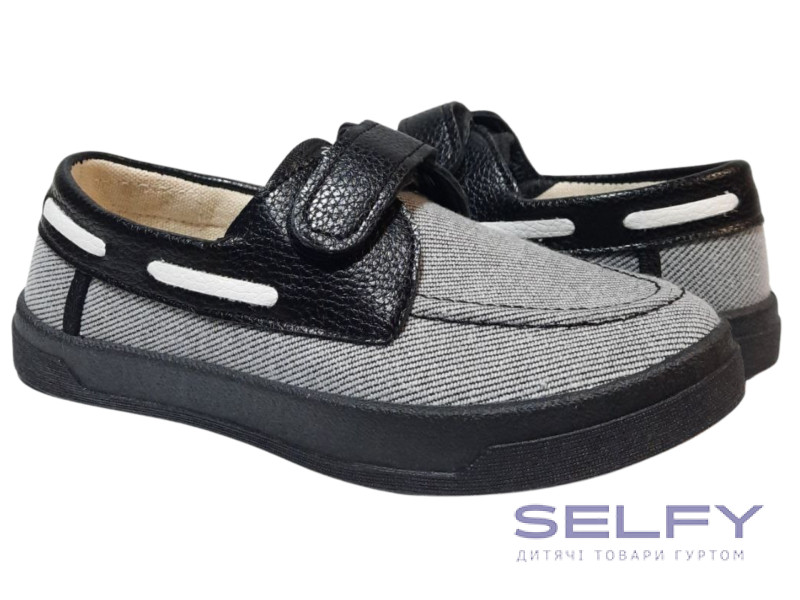 Топсайдер 30-35 чорно-сірий, чорна підошва, Фото 1