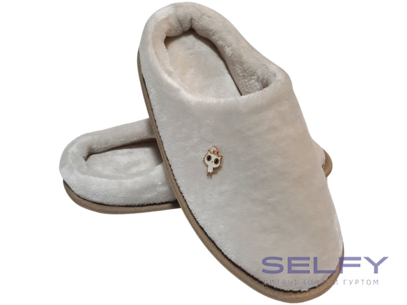 Тапочки Memory Waldi Home 28-37 бежеві, брошка котик, Фото 1