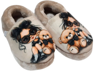Тапочки Memory Waldi Home 24-31 бежеві, дівчина з ведмедиком